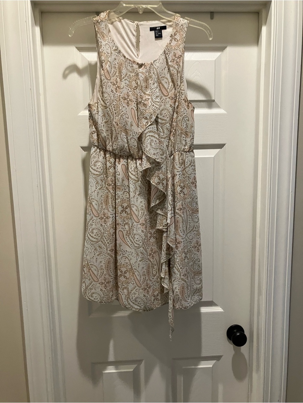 H&M Paisley Ruffle Tank Dress in Cream and Tan